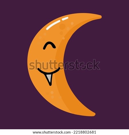 Vector isolated cute yellow crescent with fang illustration in cartoon style