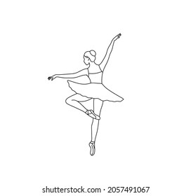 Vector isolated dancing woman ballet dancer silhouette contour drawing. Colorless black and white  balletic posture. Ballet graphic art poster element