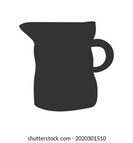 Vector aislado de ilustración gris oscuro de la jarra de leche de cerámica hecha a mano. Obtención de barro artesanal a mano hecha con rueda de cerámica. Diseño de una jarra para tomar un café. Fondo blanco