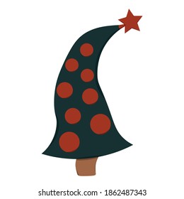 Vektorgrafik einzeln verzierter Weihnachtsbaum mit rotem Stern auf weißem Hintergrund