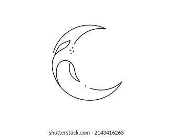 Vector isolated decorative floral crescent with leaves colorless black and white contour line drawing