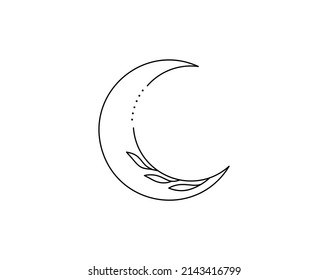 Vector isolated decorative floral crescent with leaves colorless black and white contour line 