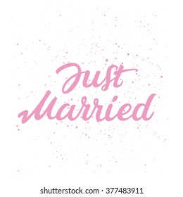 Vector isolated decorative hand drawn lettering of text Just Married on white background