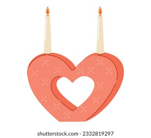 Vector aislado decorativo encaje en forma de corazón con velas con llama.