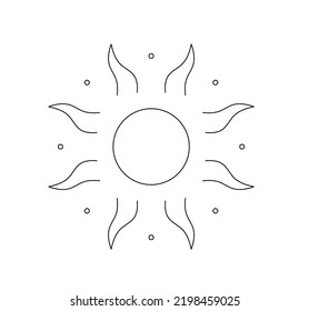Vector isolated decorative sun solar symbol with curved rays colorless black and white contour line easy drawing