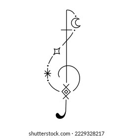 Vector isolated decorative treble clef ornate tattoo colorless black and white contour line easy drawing