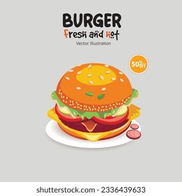 caricatura de hamburguesa deliciosa aislada por vector
