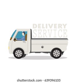 Vector isolated delivery truck with driver for add text to complete