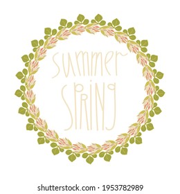 Vektor einzeln Design botanisch-süße Garland Blumenvignette in pastellrosa und grüne Farben. Cute Circle Frame auf weißem Hintergrund. Ideal für Karten, Postkarten, Hochzeitseinladungen und Abschlusseinladungen
