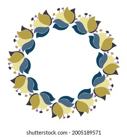 Vector isolated design botanical cute garland floral vignette in pastel colors. Cute circle frame on a white background. Perfect for cards, postcards, wedding and graduation invitations