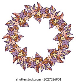 Vector isolated design botanical cute garland floral vignette in pastel colors. Cute circle frame on a white background. Perfect for cards, postcards, wedding and graduation invitations