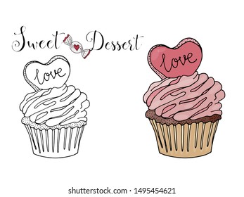 Vector isolated dessert with candy on the white background. Sweet dessert coloring book. Vector isolated dessert.