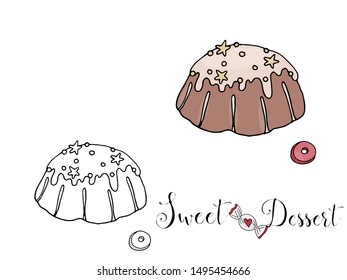 Vector isolated dessert with candy on the white background. Sweet dessert coloring book. Vector isolated dessert.