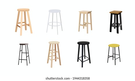 Vector isolated different Bar Stools Set on a white background. Bar Furniture set