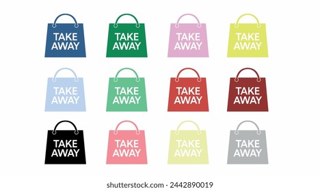 Vector Isolated Different Color Take Away Bag Icon or Sign Set