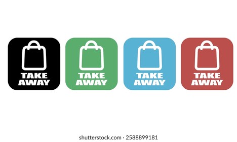 Vector Isolated Different Color Take Away Bag Icon or Sign Set