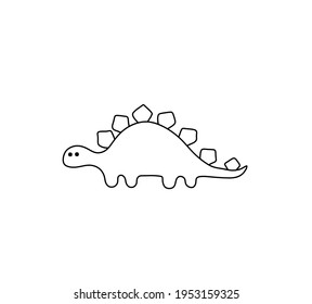 Vector Isolated Dinosaur Line Drawing. Cute Cartoon Dinosaur Contour Line Outline Doodle Sketch.