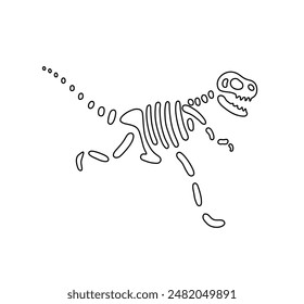 Vector isolated dinosaur skeleton bones colorless black and white contour line easy drawing	
