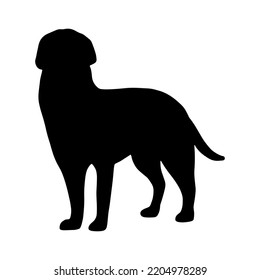 Vector isolated dog animal silhouette icon. Simple black shape. Graphic symbol illustration. Abstract design element. Vet clinic logo. Pet portrait shadow flat style.