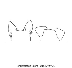 Vector Isolated Dog Ears Sticking Out From Behind The Line Shelter Colorless Black And White Contour Line Drawing