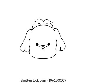 Vector isolated dog head line drawing shih tzu puppy cartoon muzzle icon logotype