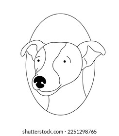 Vector isolated dog puppy jack rassel head turned to the left face portrait muzzle front view colorless black and white contour line easy drawing