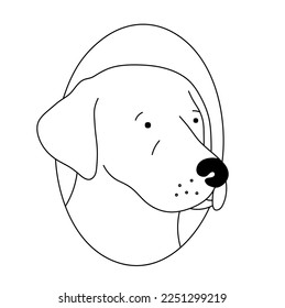 Vector isolated dog puppy labrador retriver head turned to the right face portrait muzzle front view colorless black and white contour line easy drawing