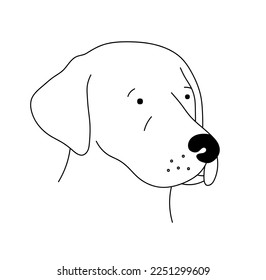 Vector isolated dog puppy labrador retriver head turned to the right face portrait muzzle front view colorless black and white contour line easy drawing