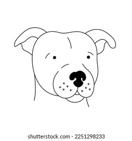 Vector isolated dog puppy stafford terrier head turned to the right face portrait muzzle front view colorless black   white contour line easy drawing