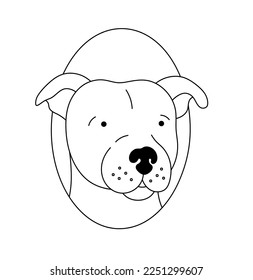 Vector isolated dog puppy stafford terrier head turned to the right face portrait muzzle front view colorless black and white contour line easy drawing