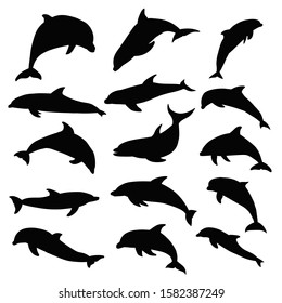 vector, isolated, dolphin silhouette, set