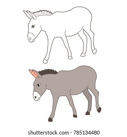 vector isolated donkey drawing, going,