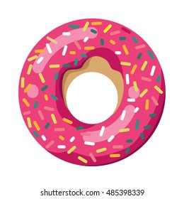 Vector Isolated donut. Vector modern flat geometric donuts on white background. For logo, sticker, label, icon or favicon. Glazed cool donuts with topping. Tasty pink sign for bakery menu.