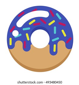 Vector Isolated donut. Modern flat geometric donuts on white background. For logo, sticker, label, or favicon. Glazed cool desserts with topping. Tasty blue sign for bakery menu. Icon for sweets
