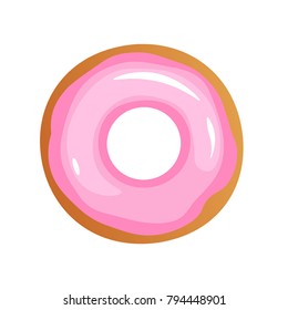 Vector Isolated donut. Modern flat and cartoon geometric donuts on white background. For logo, sticker, label, icon or favicon. Glazed cool donuts with topping. Tasty pink sign for bakery menu.