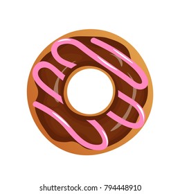Vector Isolated donut. Modern flat and cartoon geometric donuts on white background. For logo, sticker, label, icon or fav icon. Glazed cool donuts with topping. Tasty pink sign for bakery menu.