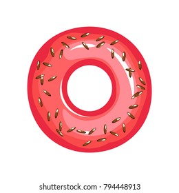 Vector Isolated donut. Modern flat and cartoon geometric donuts on white background. For logo, sticker, label, icon or favicon. Glazed cool donuts with topping. Tasty pink sign for bakery menu.