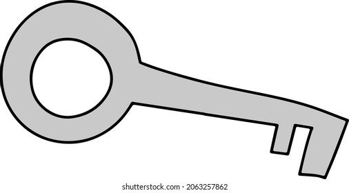 Vector isolated doodle cartoon metal key illustration. Unlock treasure chest