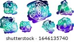 Vector isolated doodle dices, in watercolor pastel neon, multicolored hand drawn tattoo engraving style