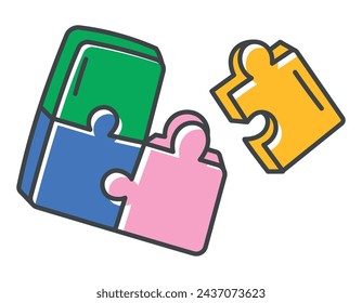 Vector isolated doodle icon of children game jigsaw puzzles.
