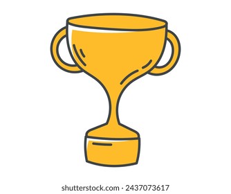 Vector isolated doodle icon, golden goblet prize, winner cup.