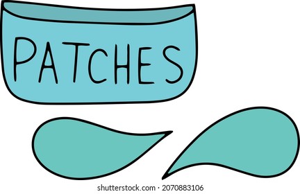Vector isolated doodle illustration with green eye patches. Spa skincare procedure. Morning routine