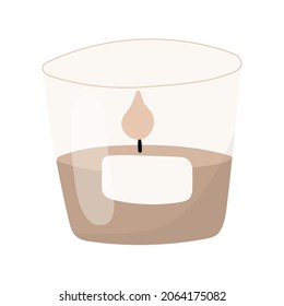 Vector isolated doodle illustration of wax candle in glass beaker with sticker.