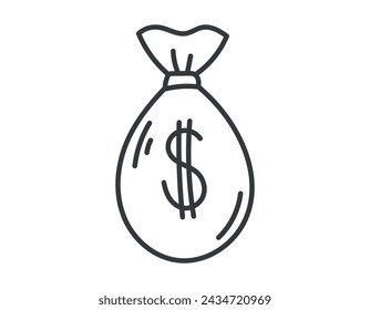 Vektor isoliertes Doodle-Symbol einer Tasche mit Geld und Dollar-Symbol.