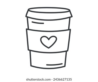 Vector isolated doodle symbol of a disposable paper cup with a hot drink. Drinking Tea or coffee to go.