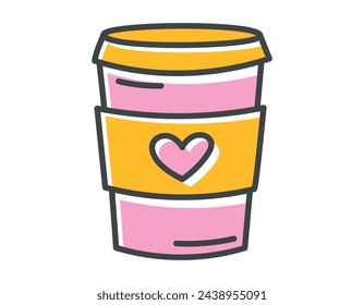 Vector isolated doodle symbol of a disposable paper cup with a hot drink. Drinking Tea or coffee to go.