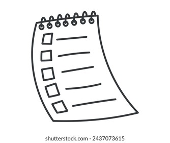 Vector isolated doodle symbol of notepad sheet with task list