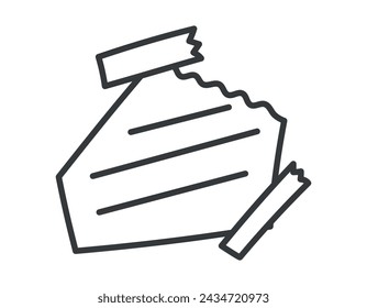 Vektor-isoliertes Doodle-Symbol einer Papiernote, die auf Klebeband geklebt ist.