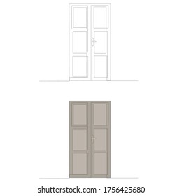 vector, isolated, doors closed drawing in one continuous line, sketch