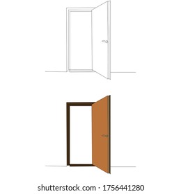 vector, isolated, doors open drawing in one continuous line